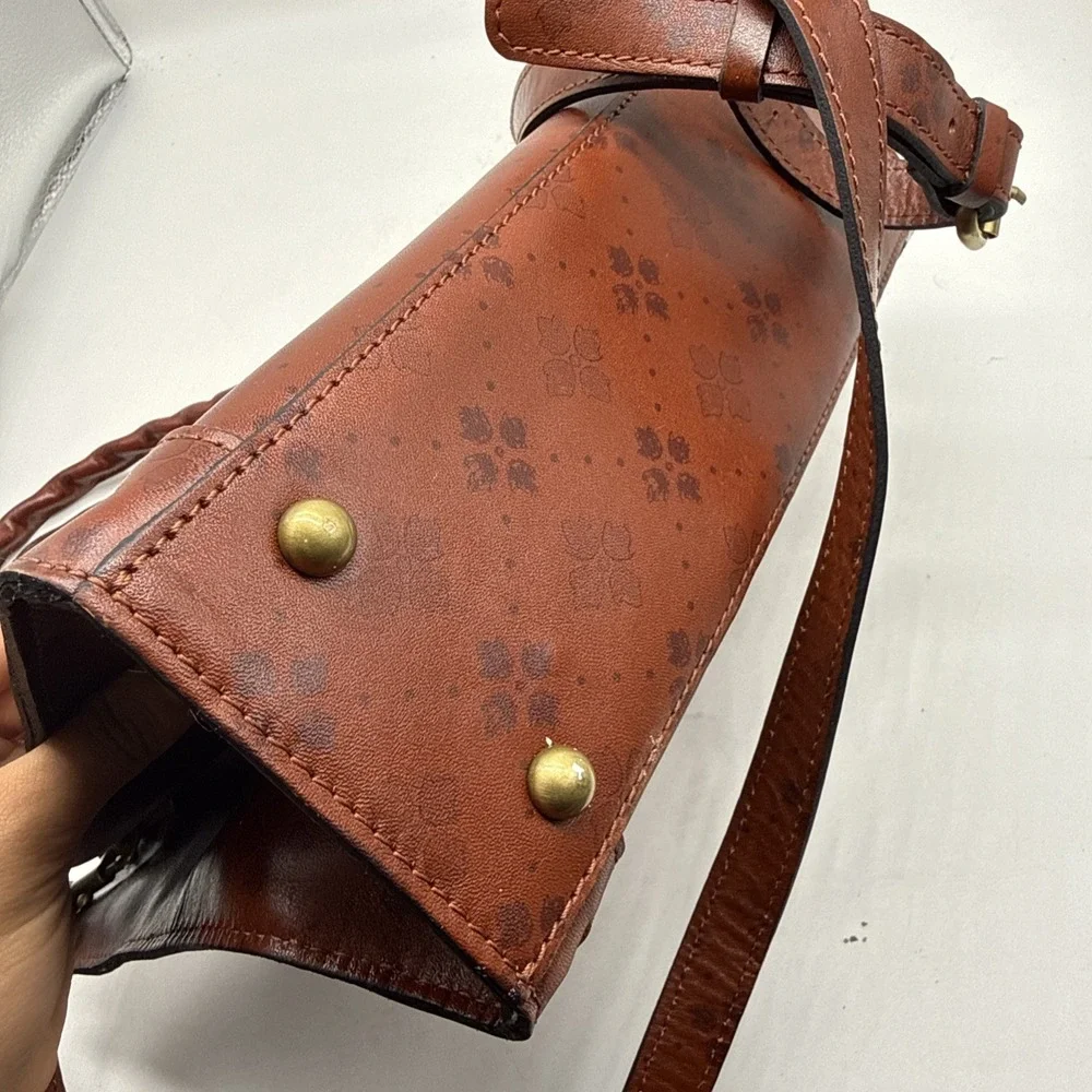 Patricia Nash Brown Leather Tote Crossbody AOP Signature Floret Embossed Bag